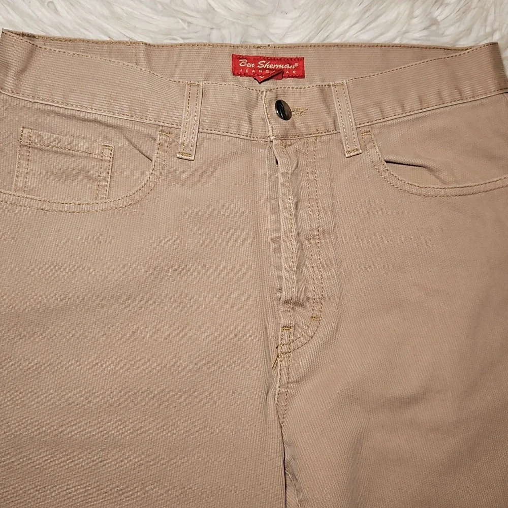 Ben Sherman Y2K Tan Corduroy-Feel Pants – 32x34, Multi-Button, Good Condition